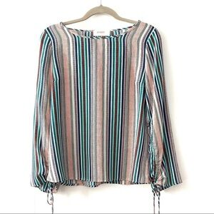 Vertical stripes multicolored long sleeve blouse